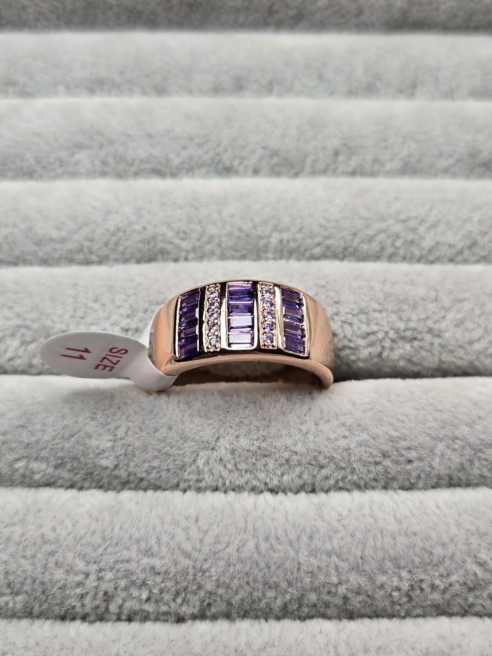 Size 11 Purple Topaz Cubic Zirconia Rose Gold Plated Bomb Party Ring